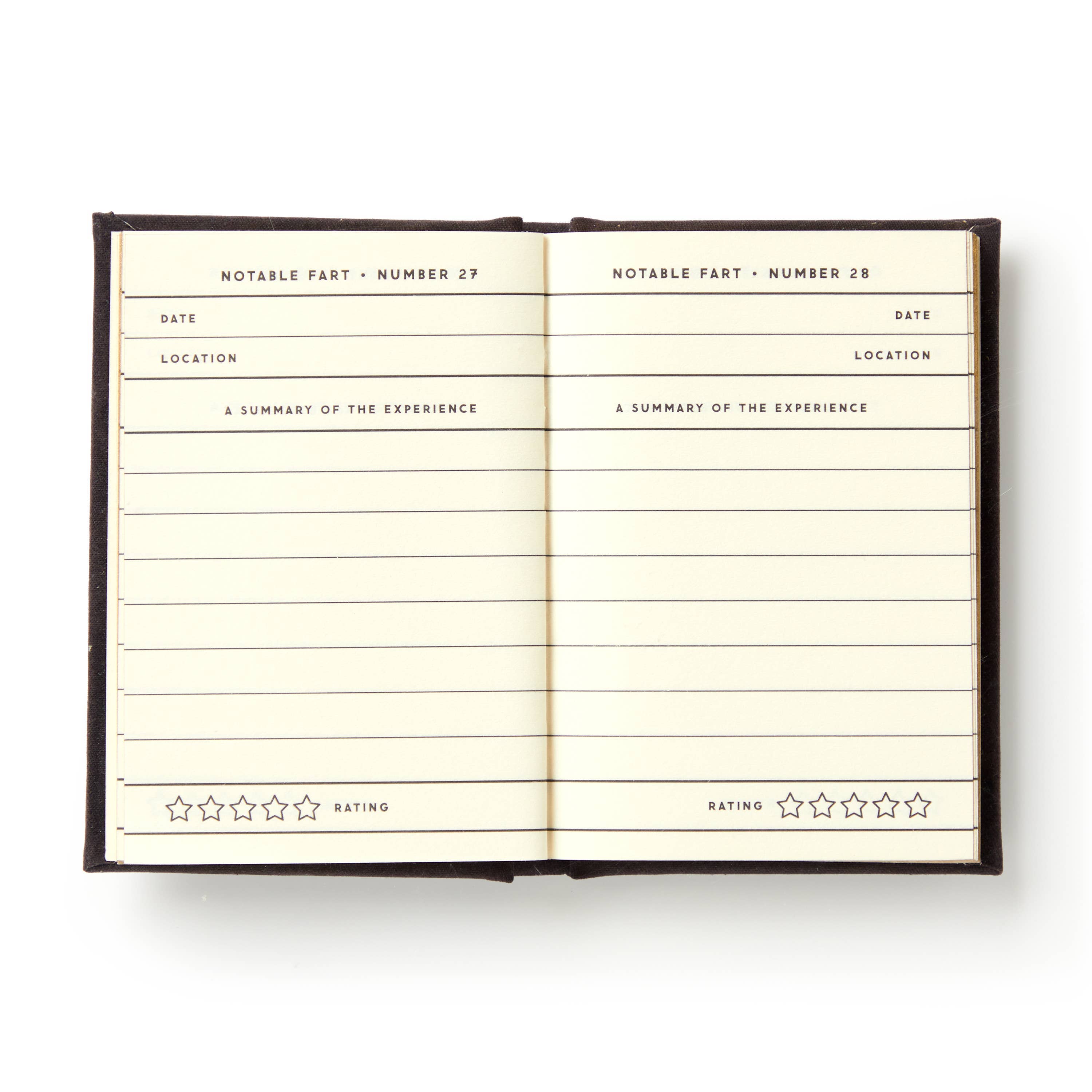 Brass Monkey A Tiny Fart Diary miniature novelty journal with black foil-stamped cover and gold-edged pages