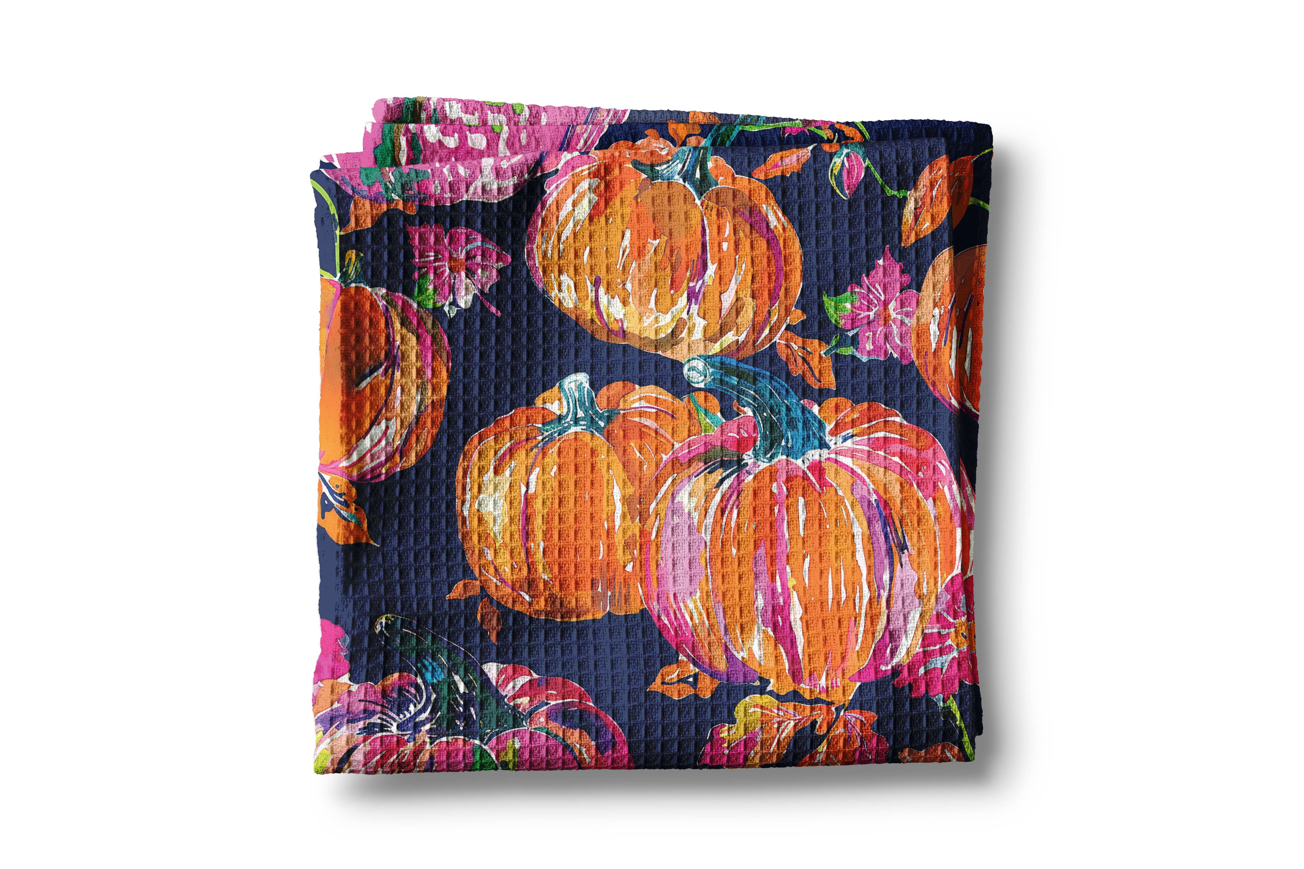 Preppy Navy Pink Pumpkin Fall Kitchen Towel FINAL SALE