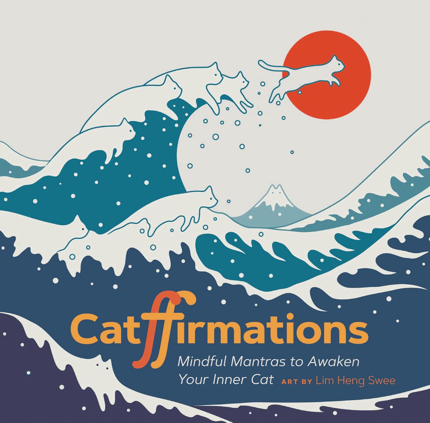 Catffirmations book featuring cat-inspired affirmations, hidden cats, and mindful mantras with colorful minimalist artwork