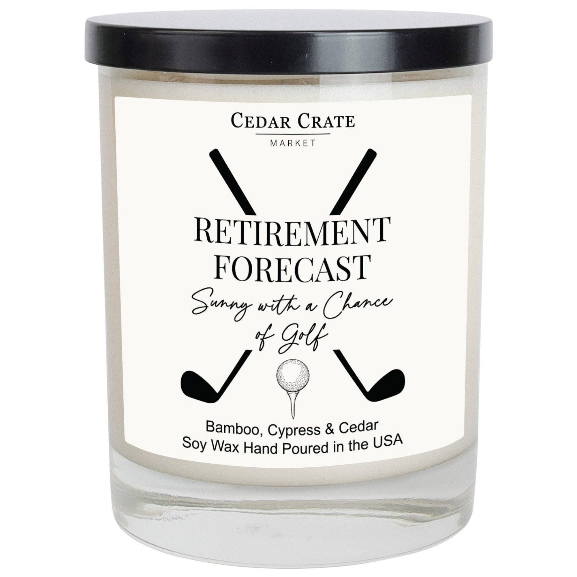 Retirement Forecast Sunny With A Chance Of Golf White Signature Candle