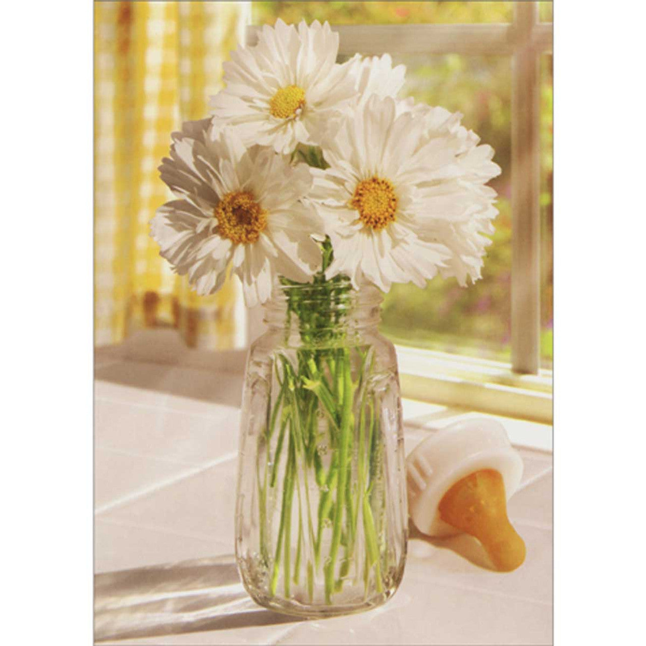 Flower Bouquet Baby Bottle Greeting Card