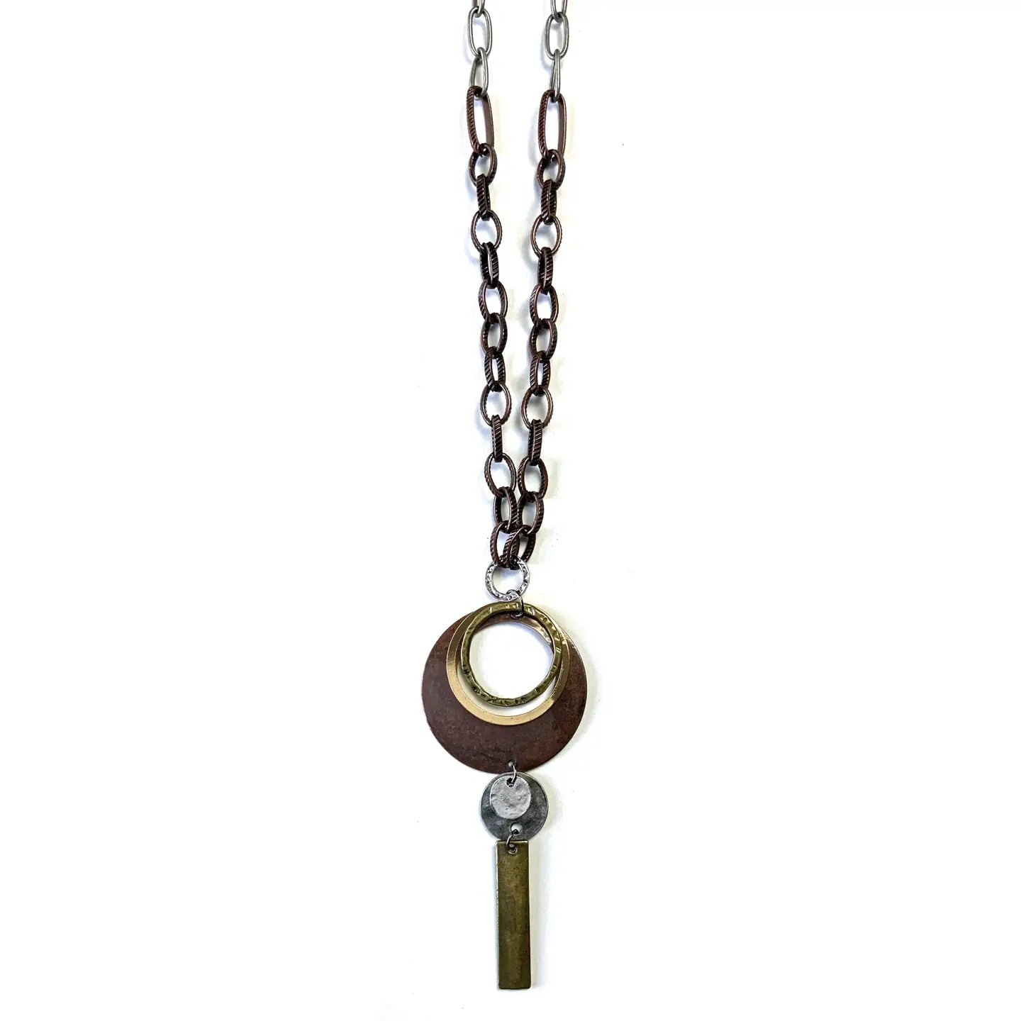 Stacked Rings Pendant Mixed Chain Necklace