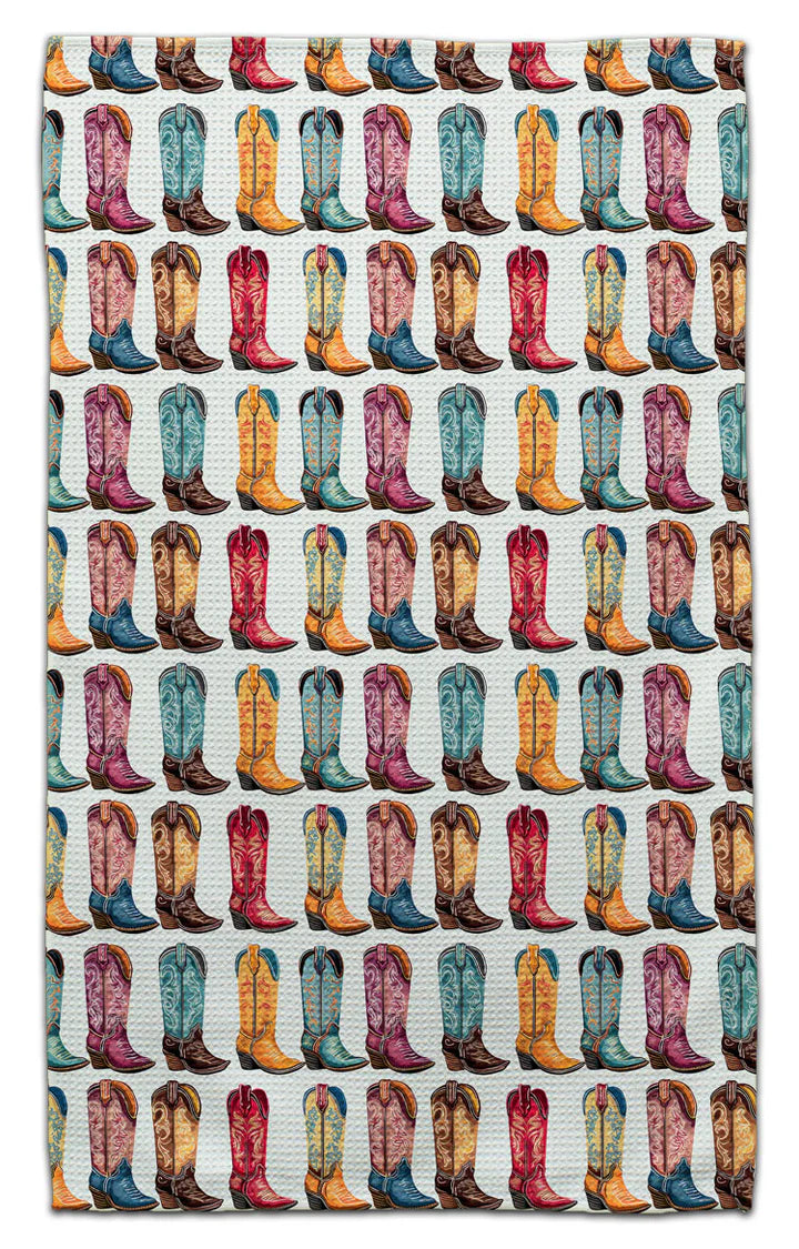 Cowboy Boots eco-friendly waffle weave kitchen towel featuring colorful western cowboy boots
