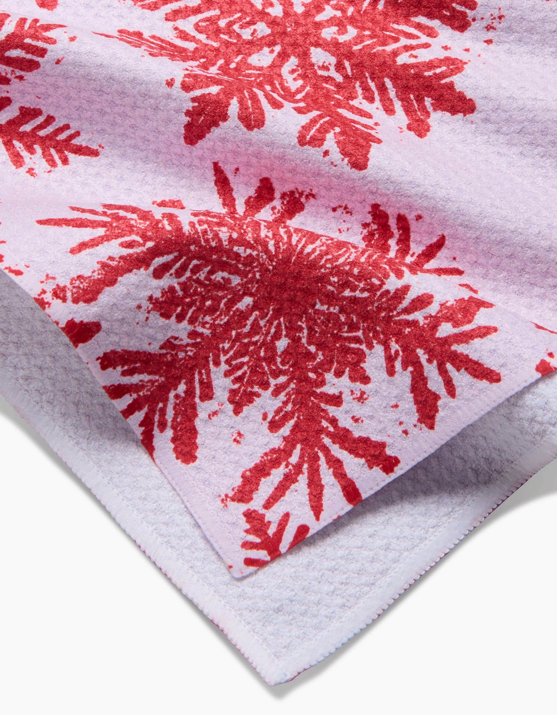 Geometry Snowy Days Red Tea Towel