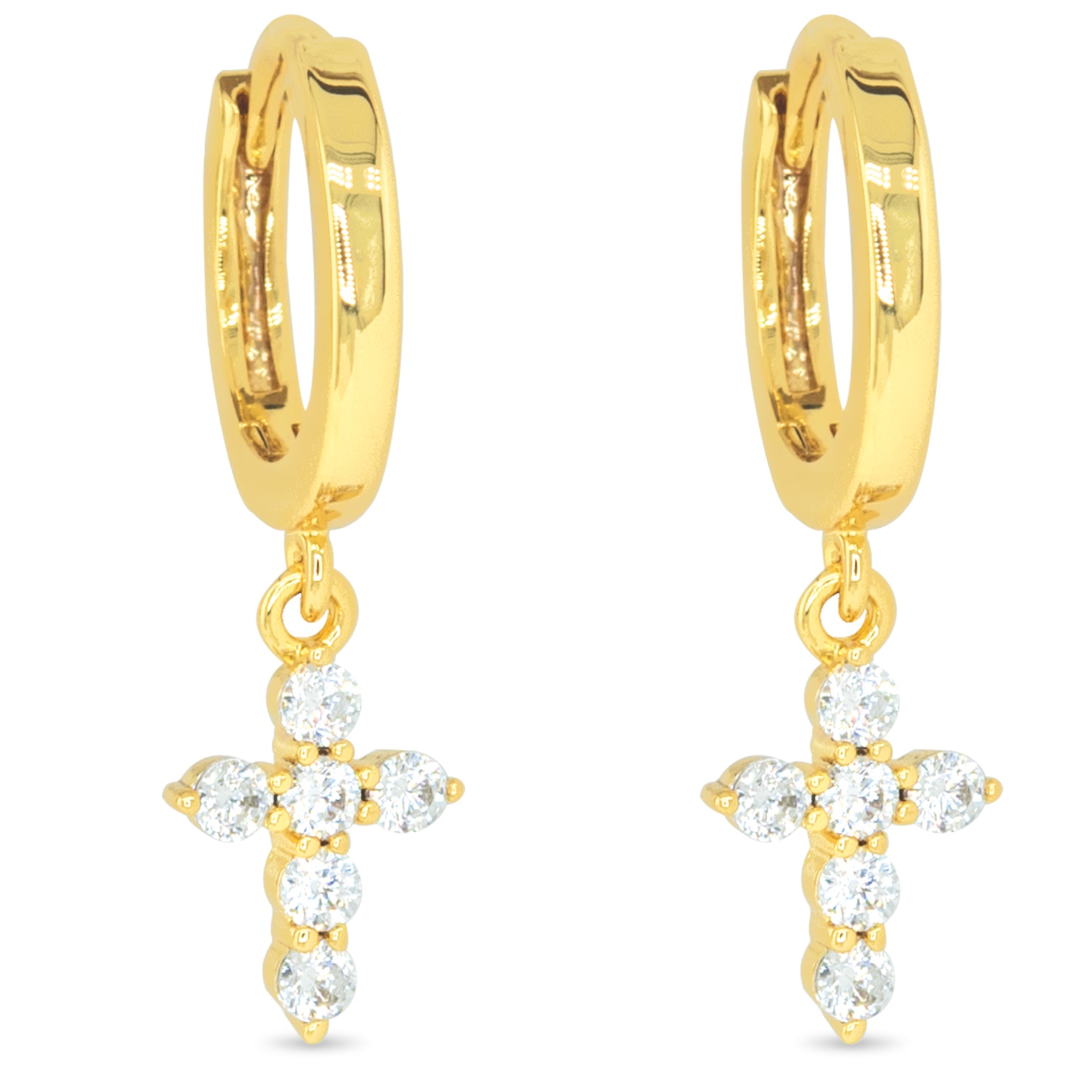dainty gold hoop earrings with cubic zirconia mini cross