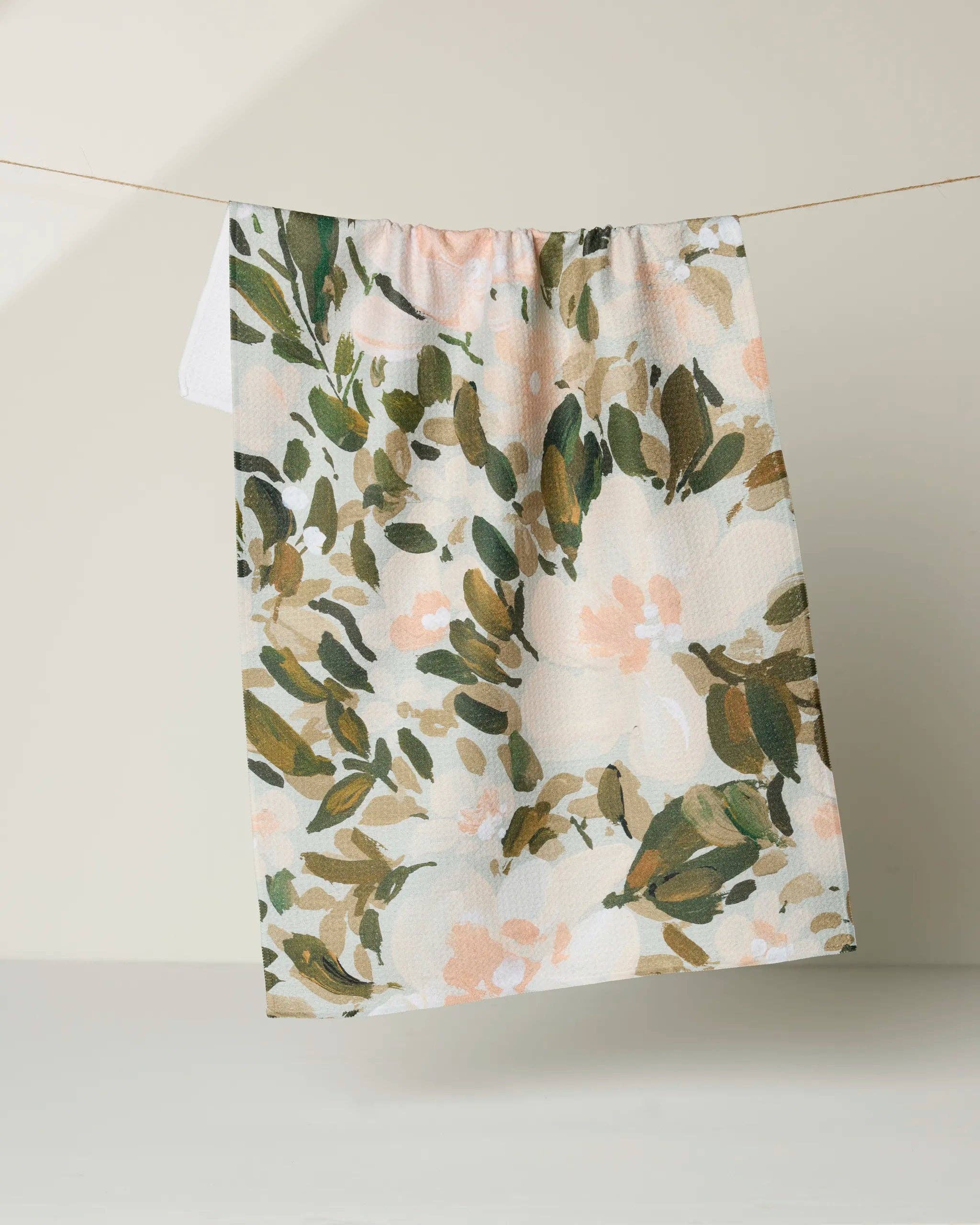 Geometry Painted Blossoms Tea Towel