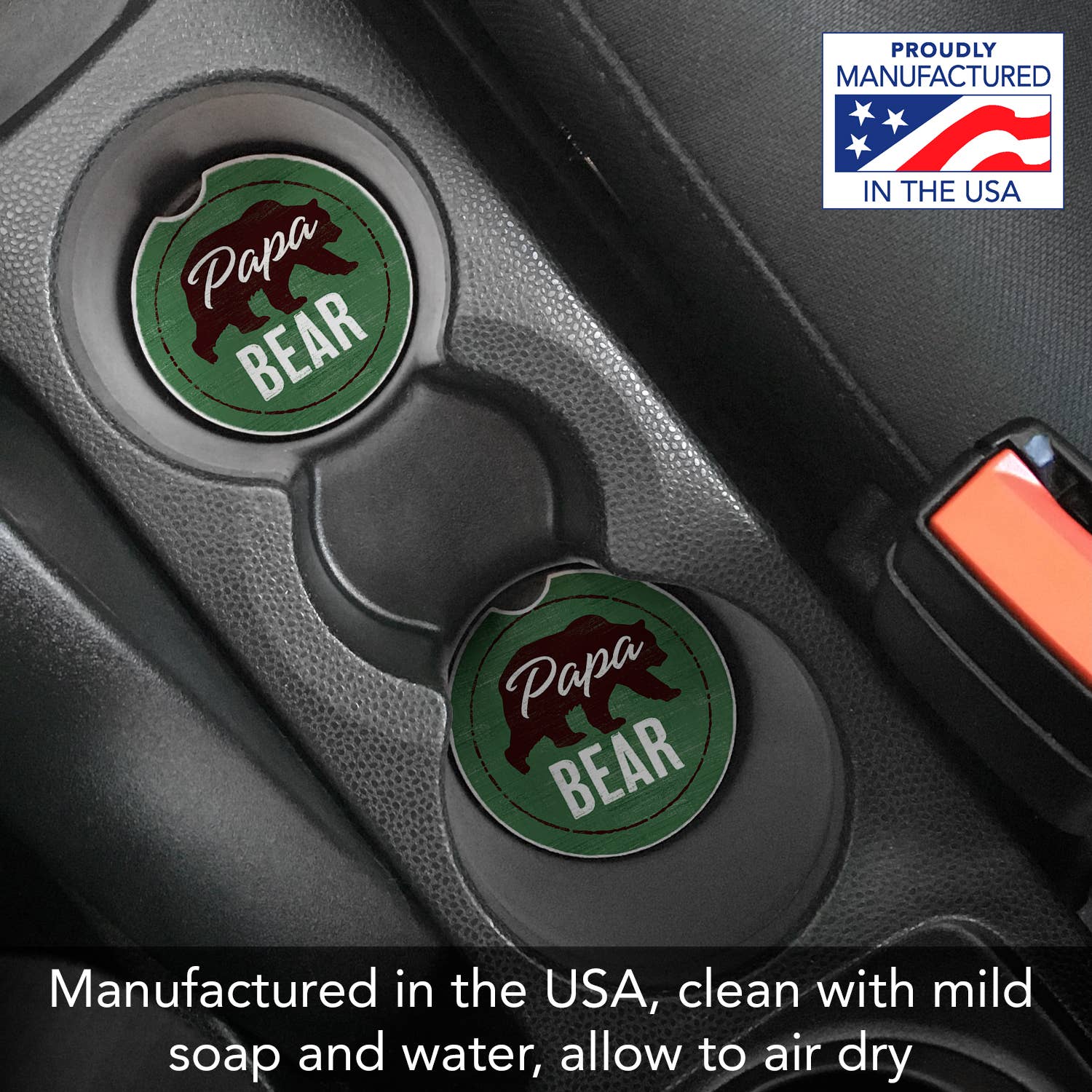 Papa Bear Absorbent Stone Car Coaster 1 Pk