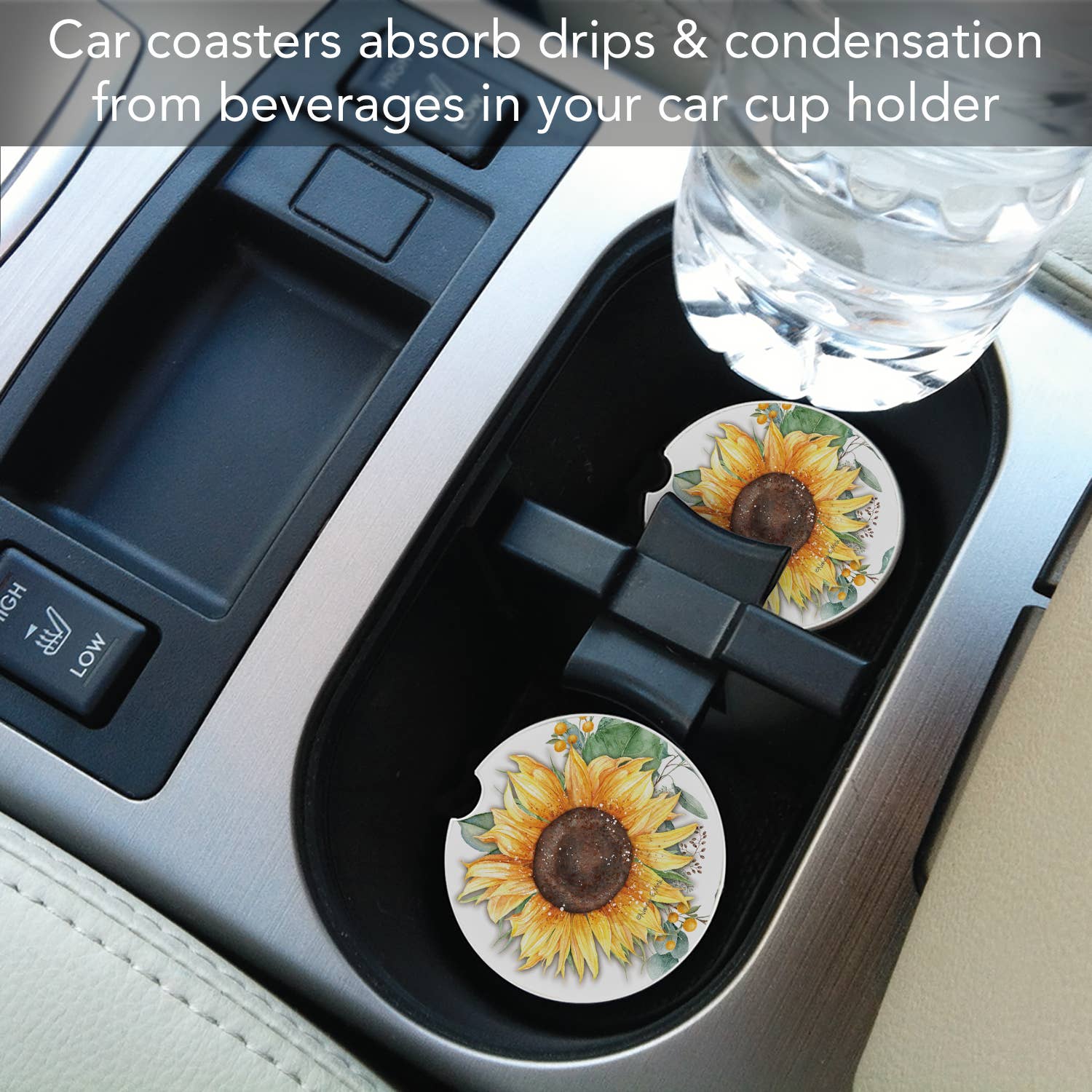 Sunflower Fields Absorbent Stone Car Coaster 1 Pk