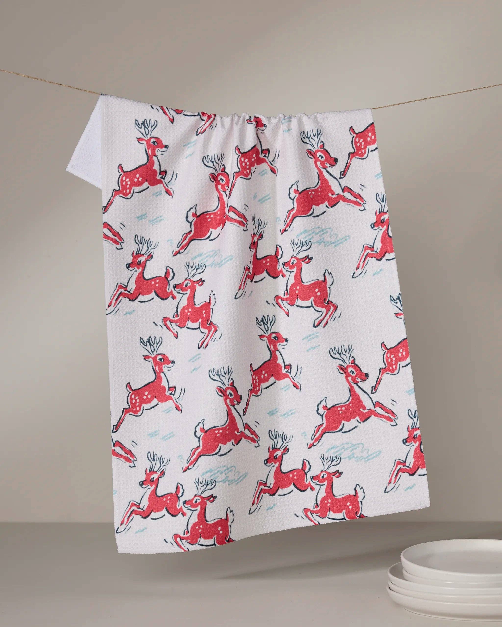 Geometry Prancing Reindeer Tea Towel