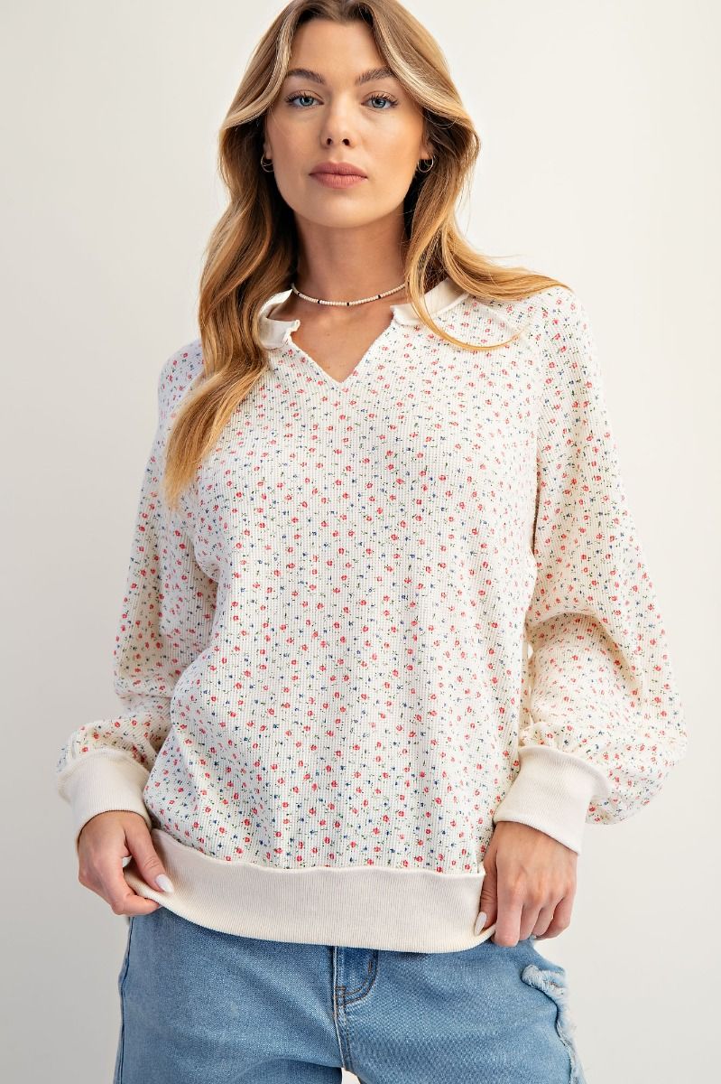Flower Print Mineral Washed Top
