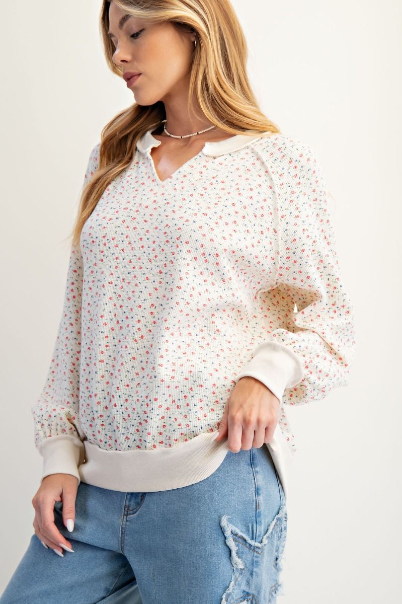 Flower Print Mineral Washed Top
