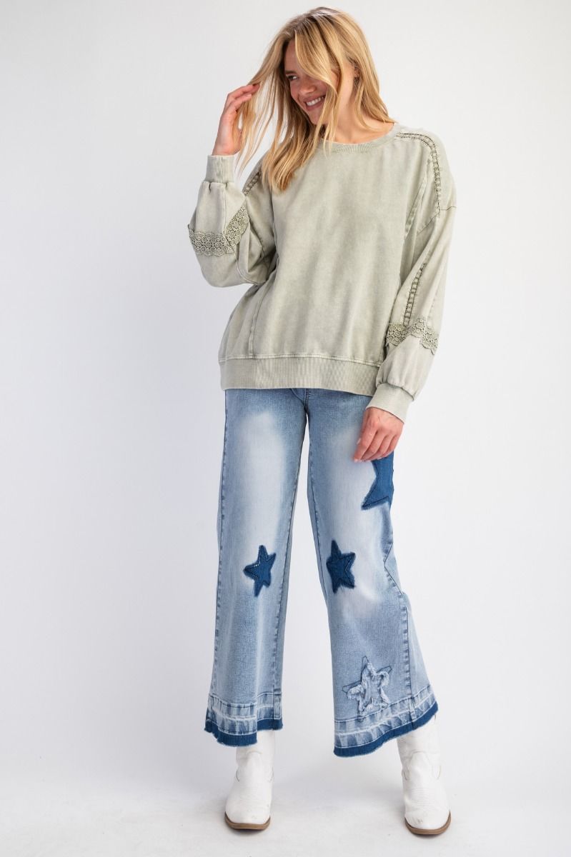 Crochet Lace Terry Knit Pullover