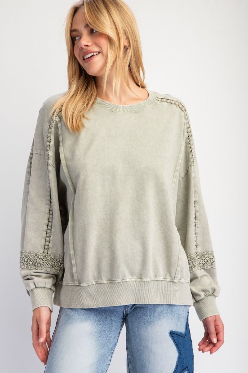 Crochet Lace Terry Knit Pullover