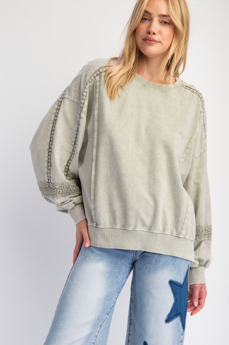 Crochet Lace Terry Knit Pullover
