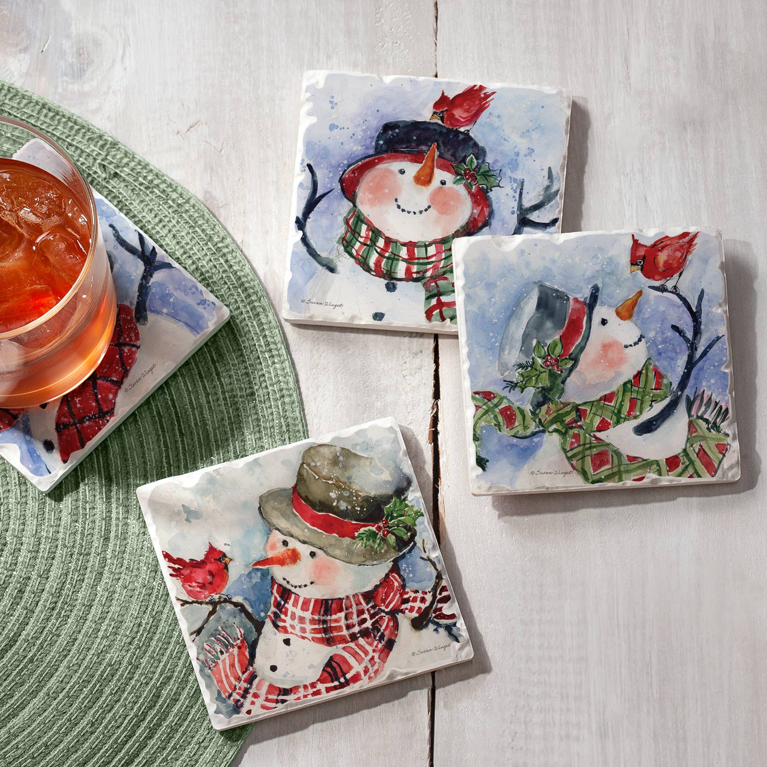 Watercolor Snowman Coaster 4 Pk