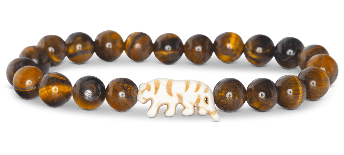 Fahlo Prowl Tiger’s Eye bracelet with tiger charm and natural stone beads that tracks a real tiger
