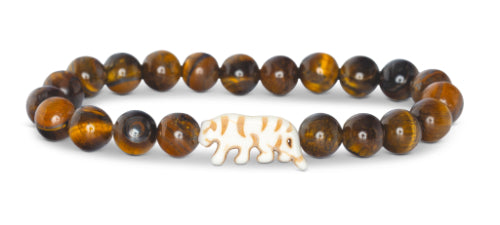 Fahlo Prowl Tiger’s Eye bracelet with tiger charm and natural stone beads that tracks a real tiger
