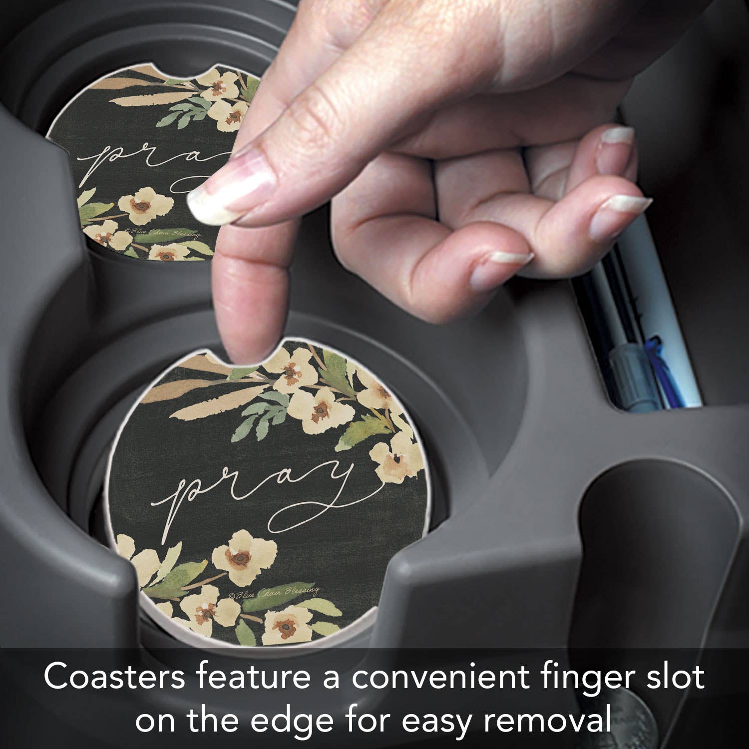 "Pray" Single Packaged Stone Car Coaster