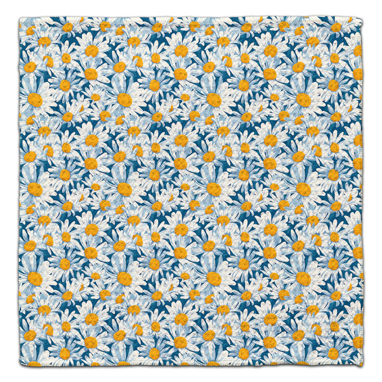 Floral daisy eco-friendly waffle weave washcloth with white daisies and blue background by CJ Bella