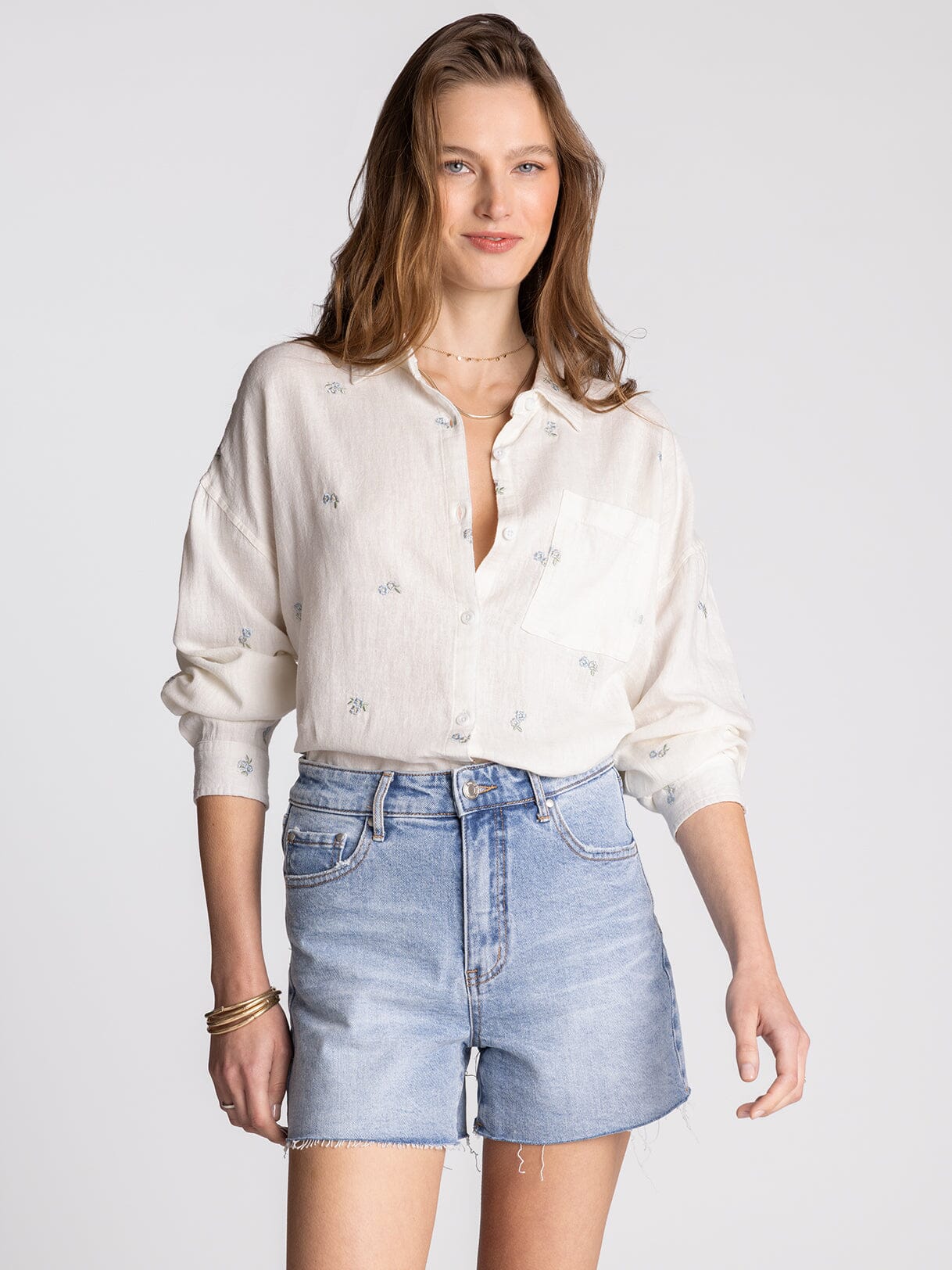 Yesenia Blue Floral Detail Shirt