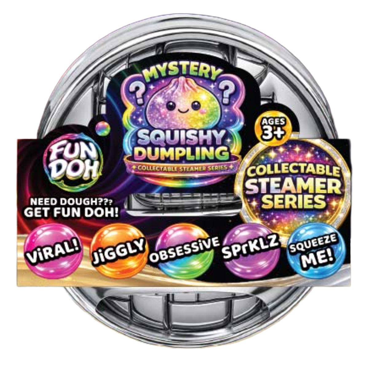 Fun Doh Mystery Dumpling Squishy collectible sensory toy with surprise mystery styles and rare glow in the dark option