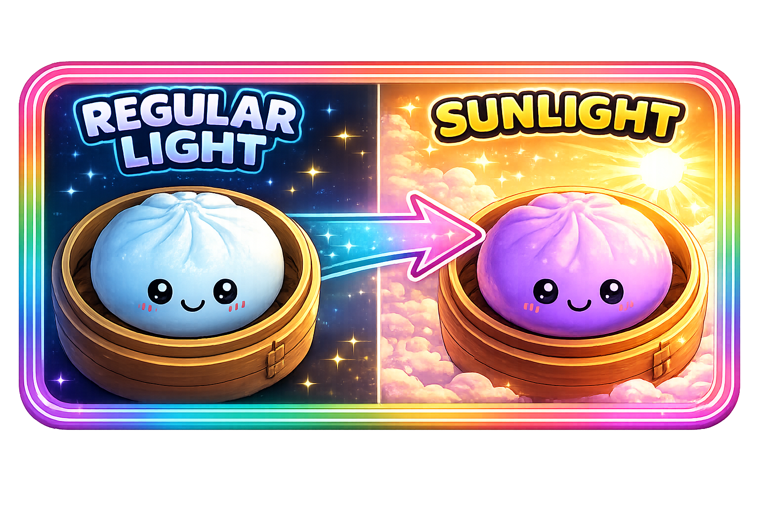 Fun Doh Sun Burst Mystery Squishy Dumpling toy that changes color in sunlight and glows under blacklight