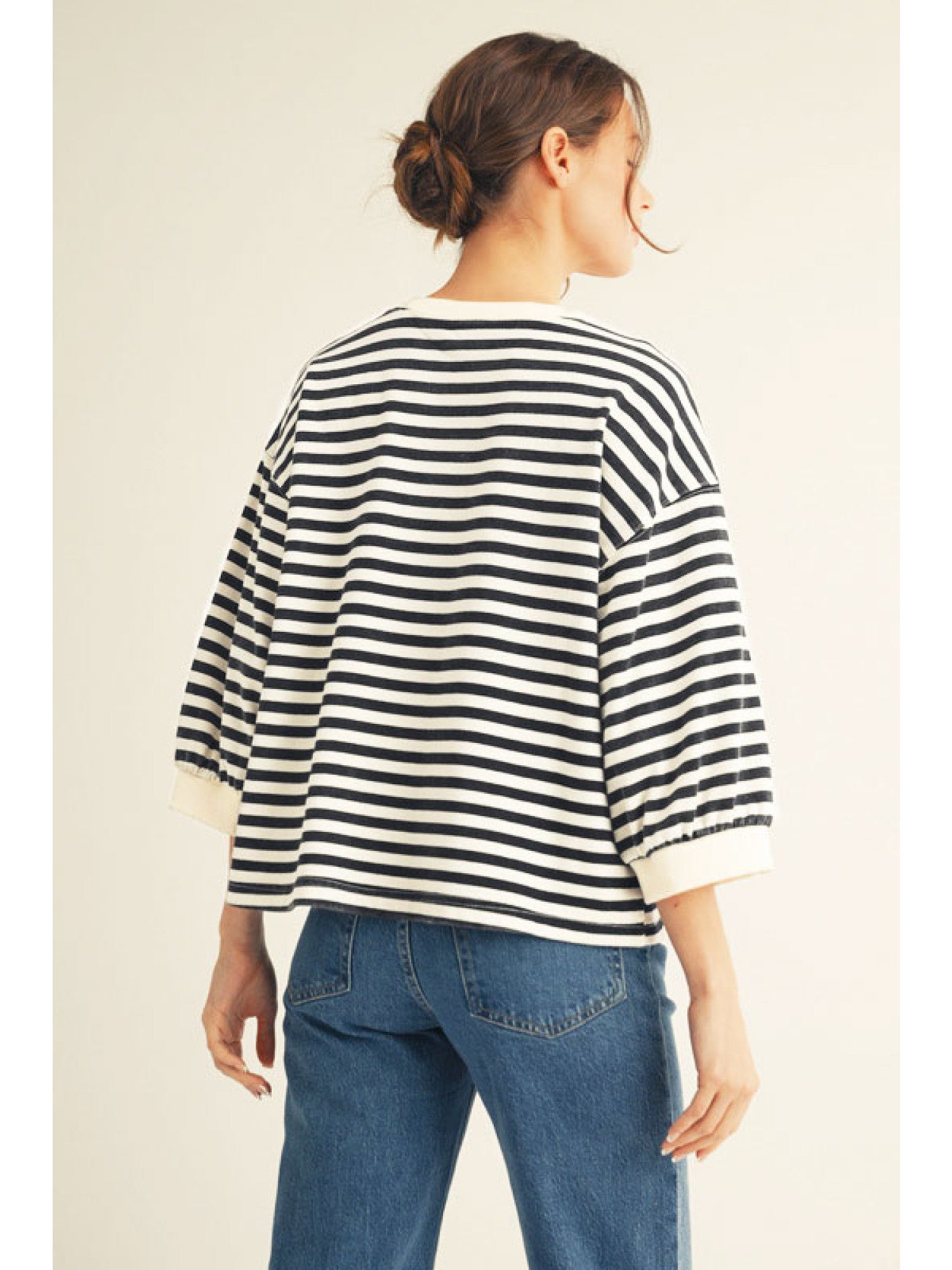 V-Notched Detail Striped Top