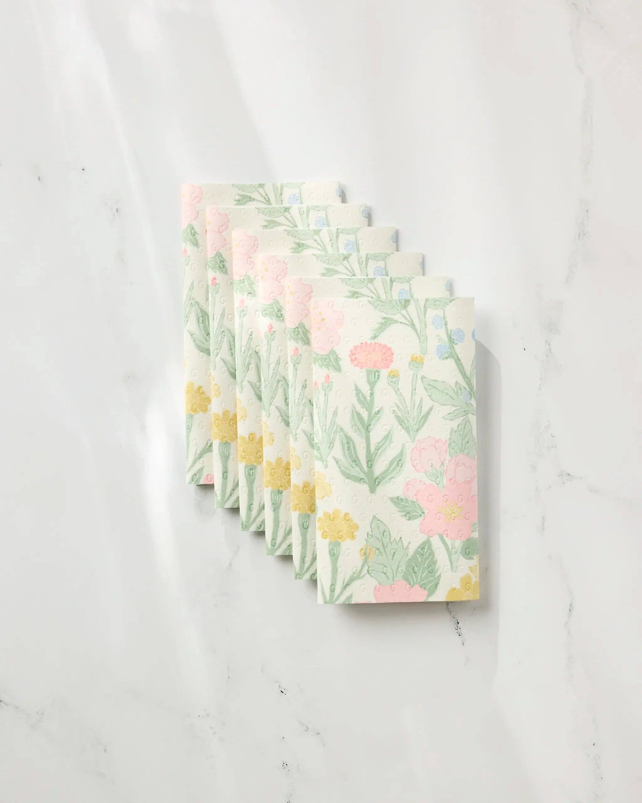 Geometry Wildflowers in Bloom Not Paper Towels — a set of 6 reusable paper towel alternatives with a pink, yellow, and green floral print on white, made from post-consumer recycled materials
