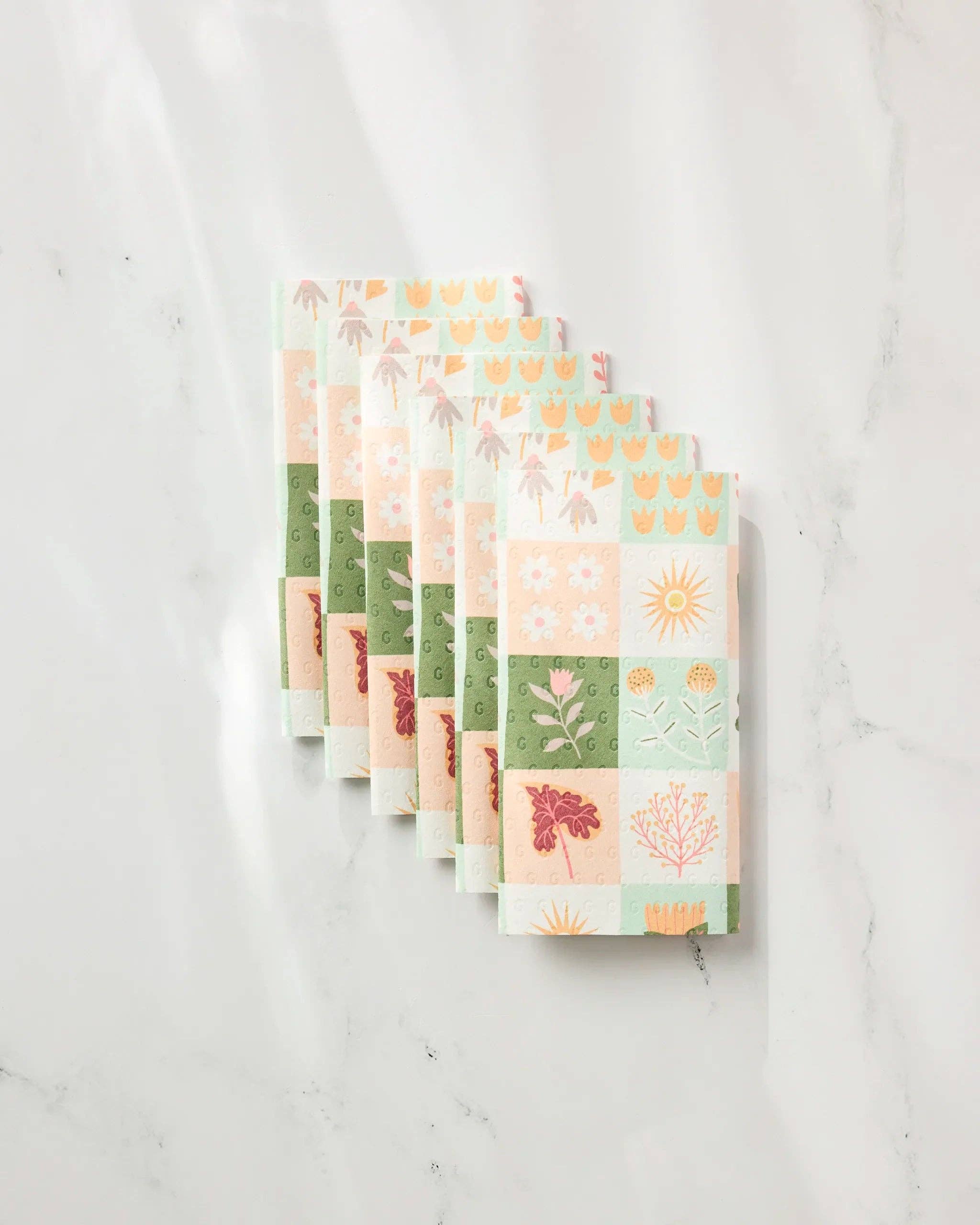 Geometry Patchwork Garden reusable not paper towels set with pastel floral patchwork design