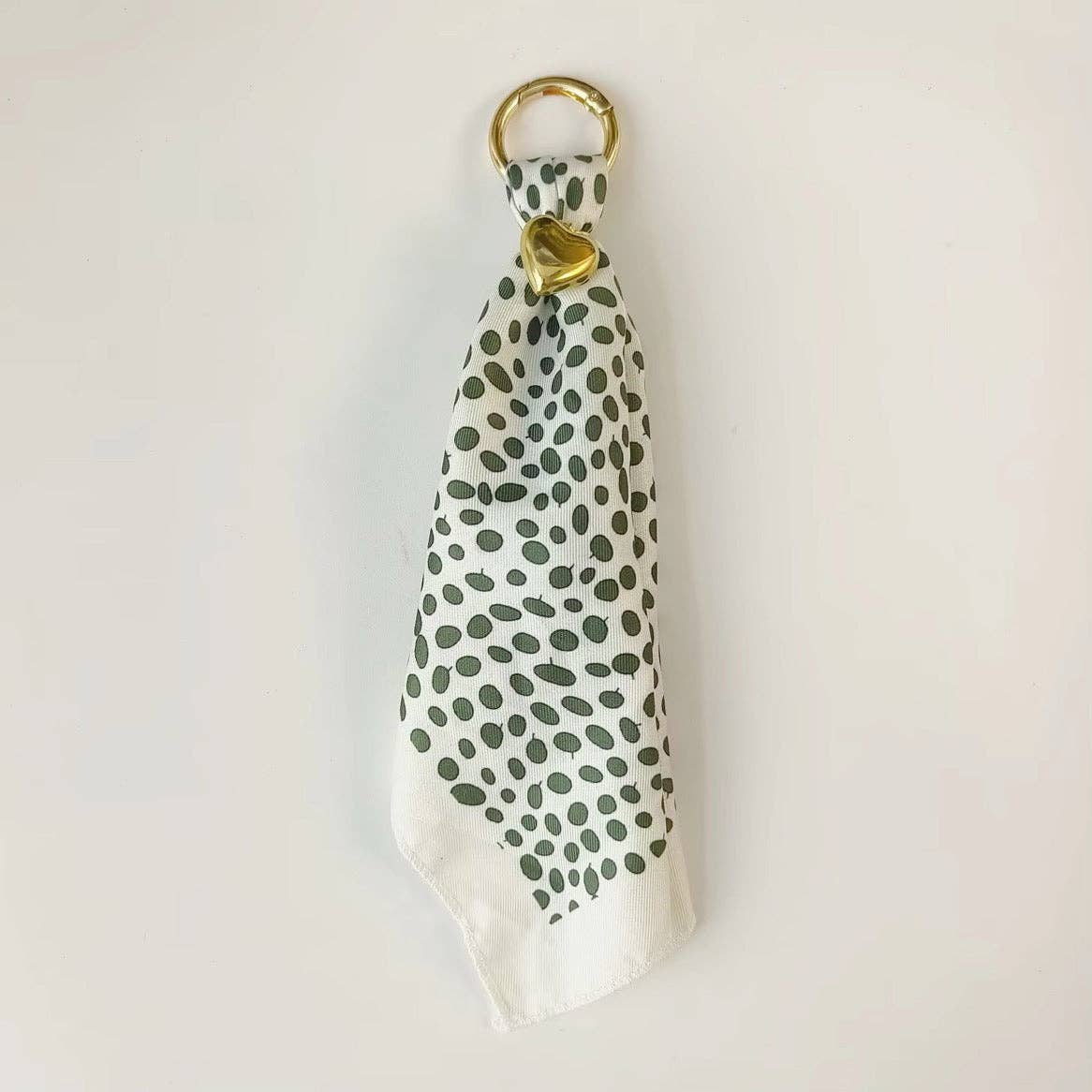 Etta Scarf Bag Charm by Pretty Simple — a vibrant scarf bag charm available in Green Dots print