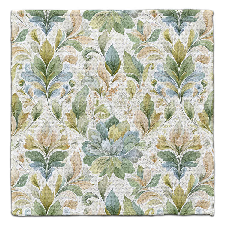 Green and gold succulent eco-friendly washcloth featuring watercolor botanical leaf and floral design