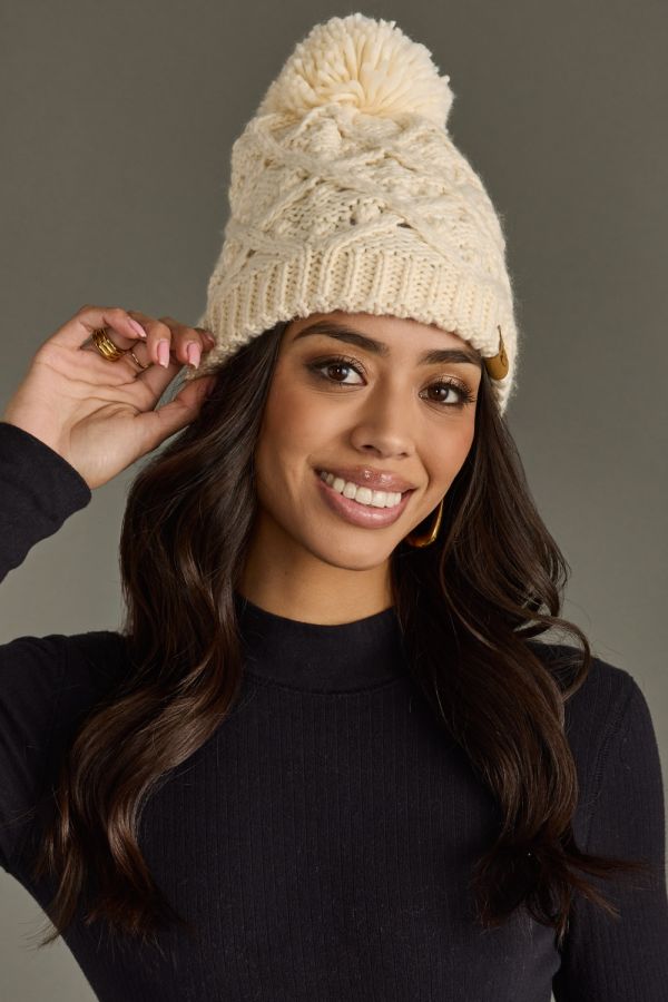 Cream Decorative Knit Pom Hat