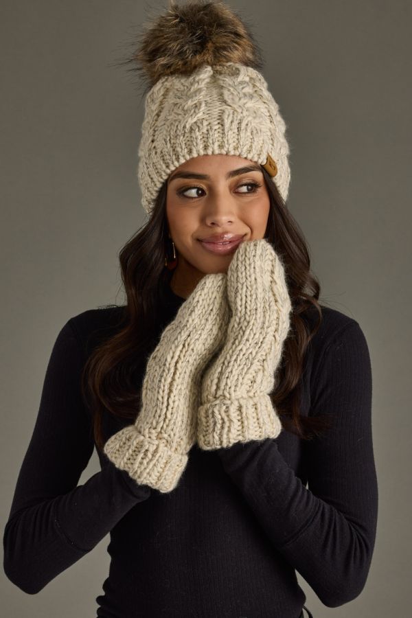 Beige Cable Knit Hat