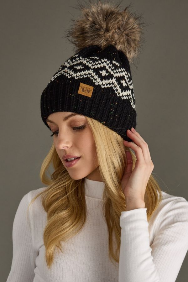 Black & White Patterned Pom Hat