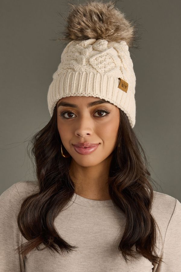 Cream Cable Knit Pom Hat