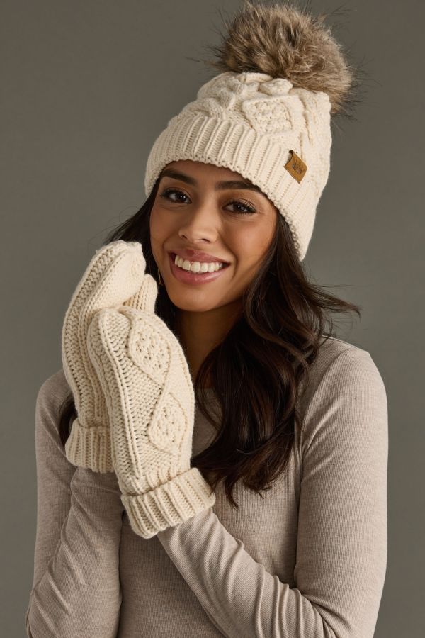 Cream Cable Knit Mittens