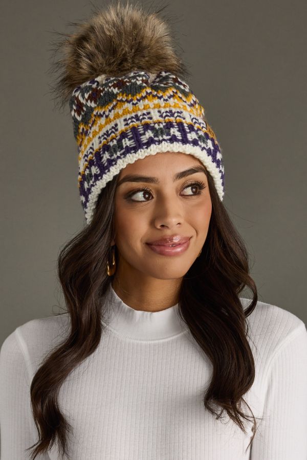 Purple & Gold Patterned Pom Hat