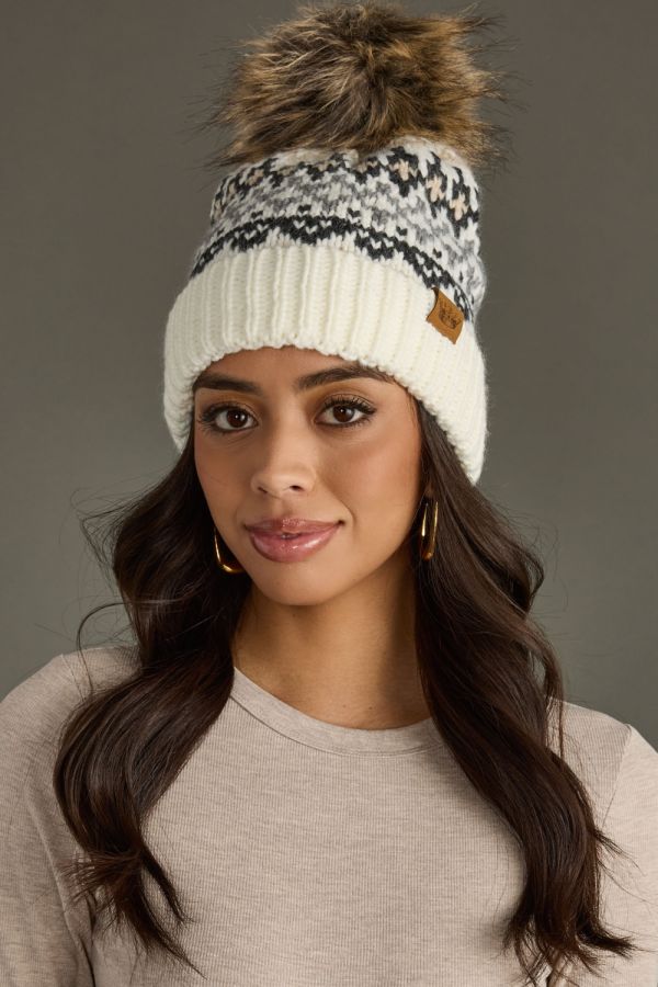 Multi-Colored Patterned Pom Hat