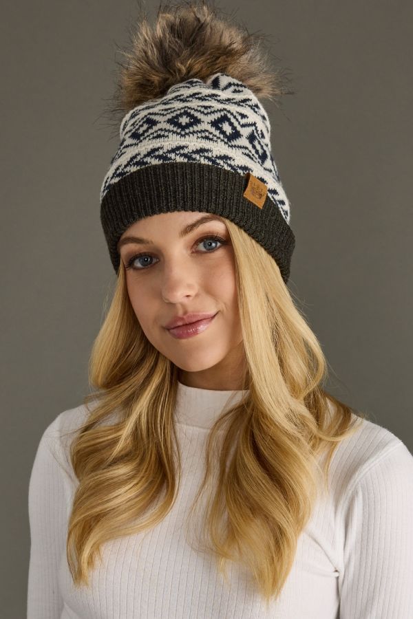 Ivory Patterned Pom Hat