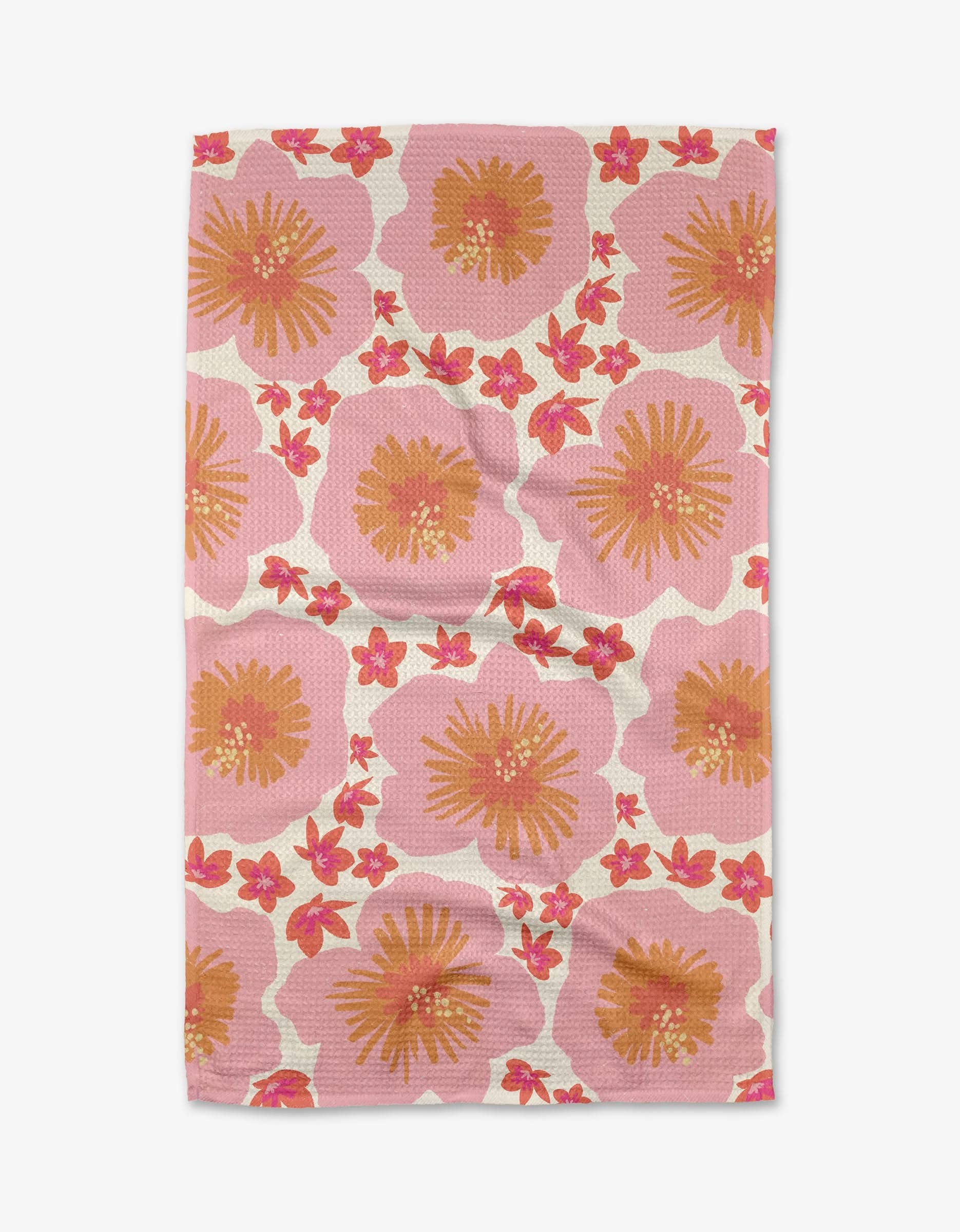 Pink and coral hibiscus floral eco-friendly kitchen tea towel by Geometry