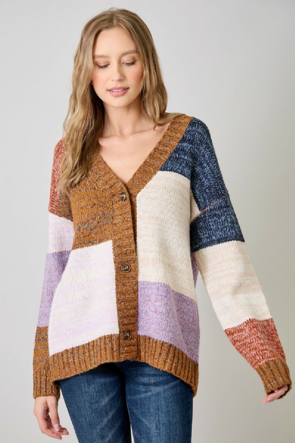 Color Blocked Sweater Cardigan