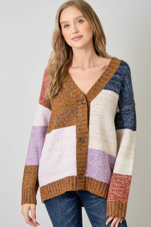 Color Blocked Sweater Cardigan