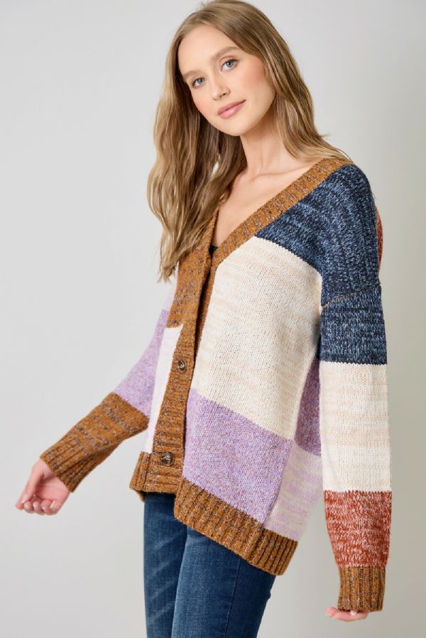 Color Blocked Sweater Cardigan