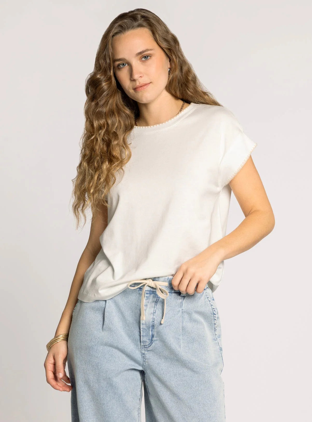 Indra Solid Color Cap Sleeve Top