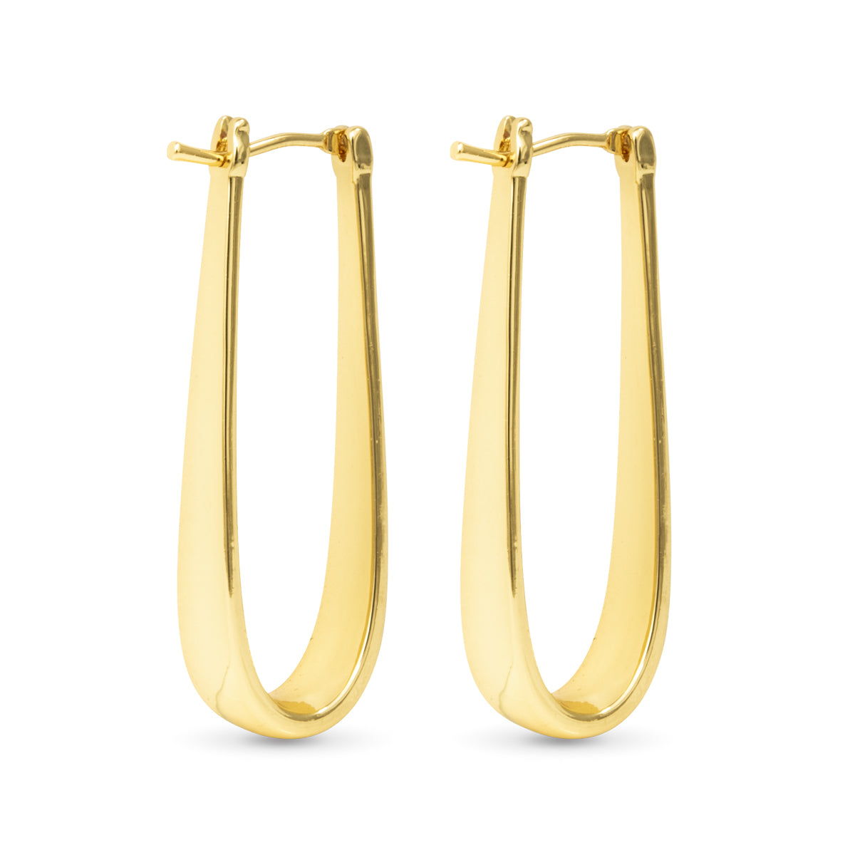 gold elongated oval hoop earrings polished finish
