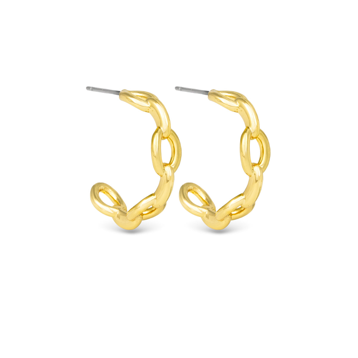gold chain link hoop earrings chunky polished design