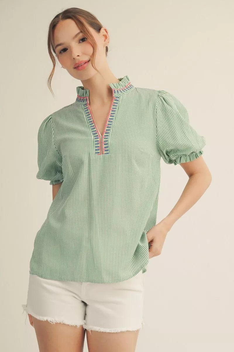 Puff Sleeve Stripe Top