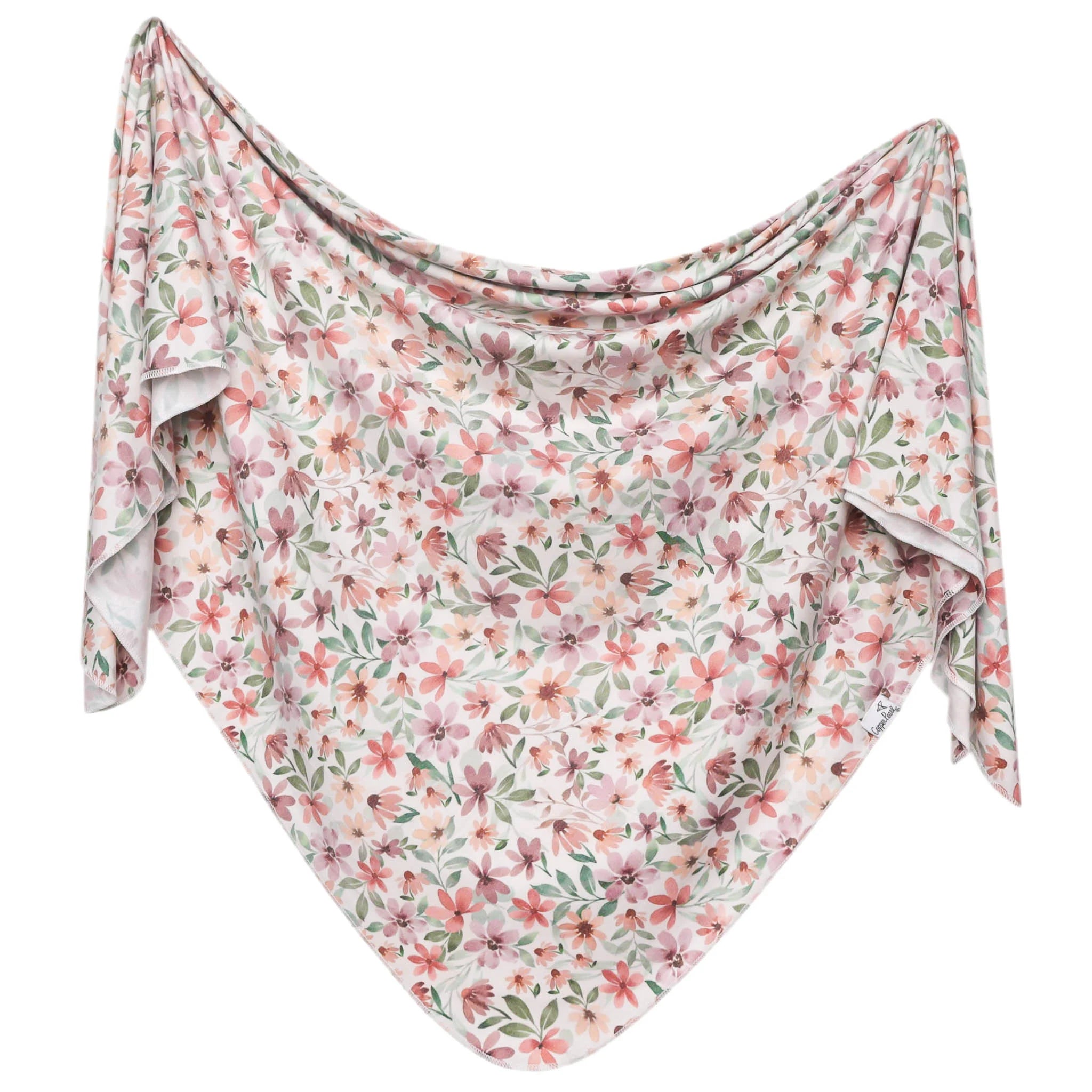 Floral patterned Natalie knit swaddle blanket by Copper Pearl