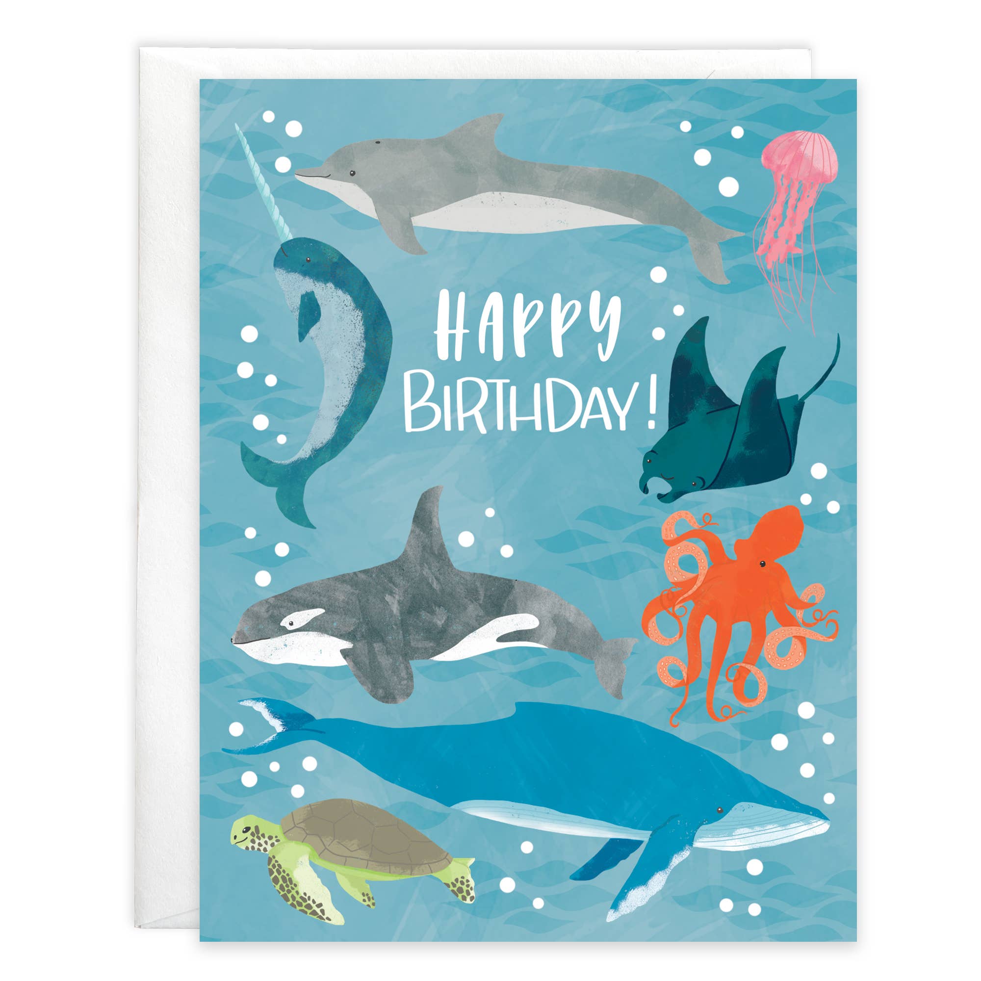 Ocean Birthday Greeting Card by Gina B Designs — an A2 birthday card with original ocean-inspired artwork, includes envelope, proudly made in the USA