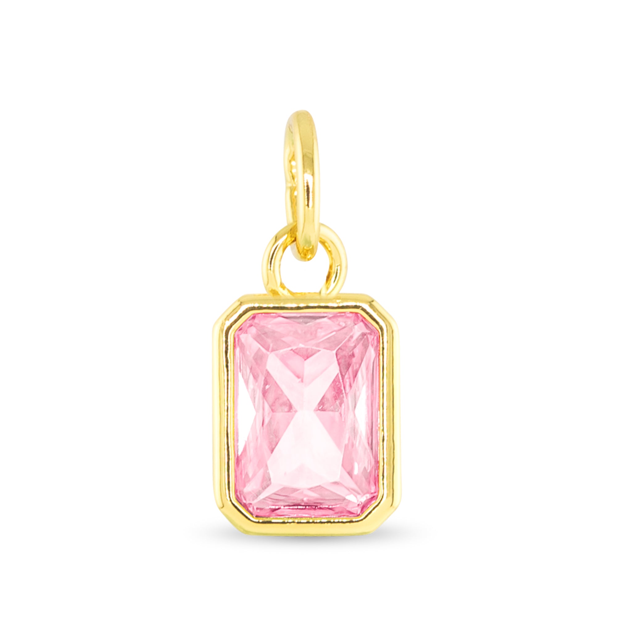 October birthstone charm with pink faceted stone and 18K gold dipped setting